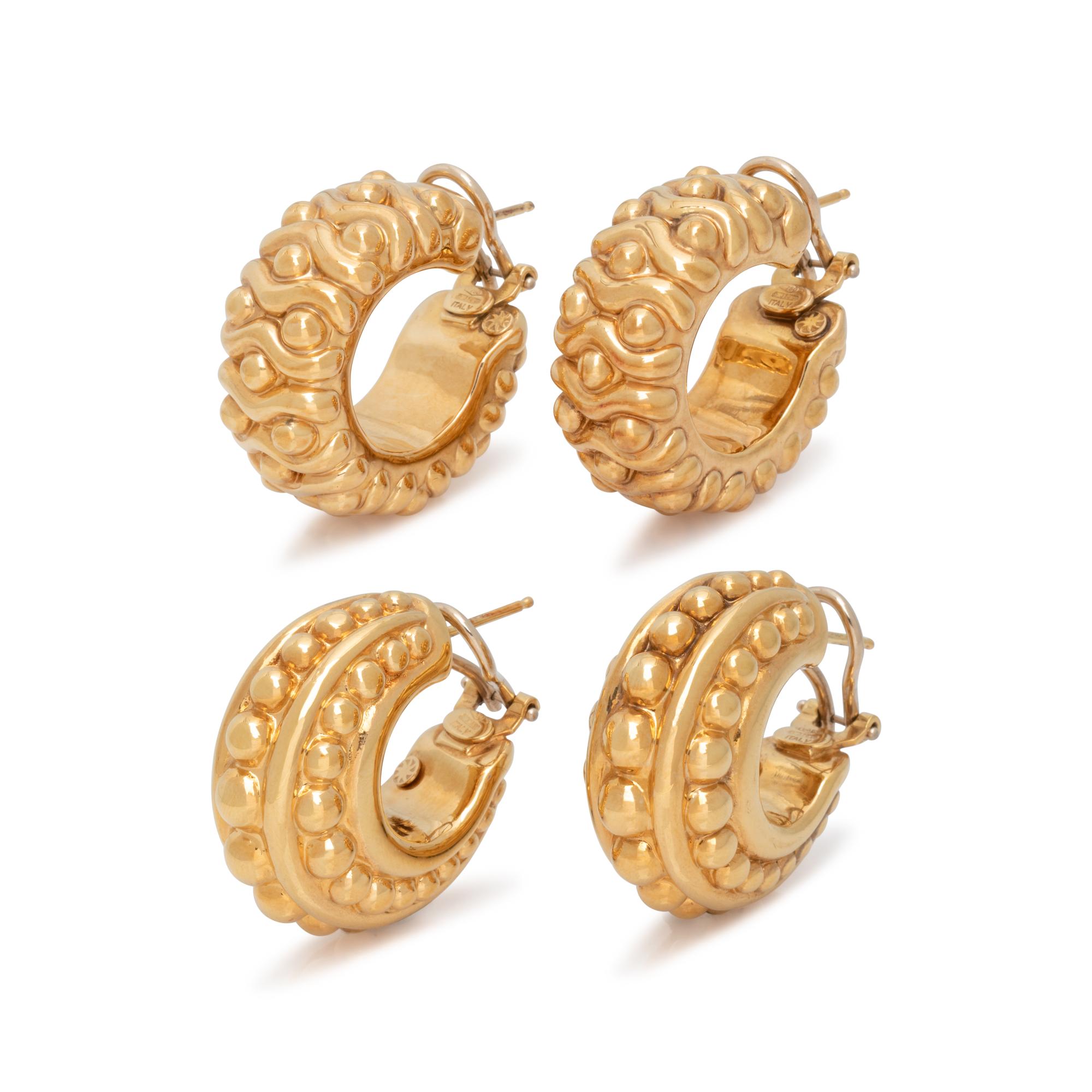 COLLECTION OF YELLOW GOLD HOOP EARCLIPS