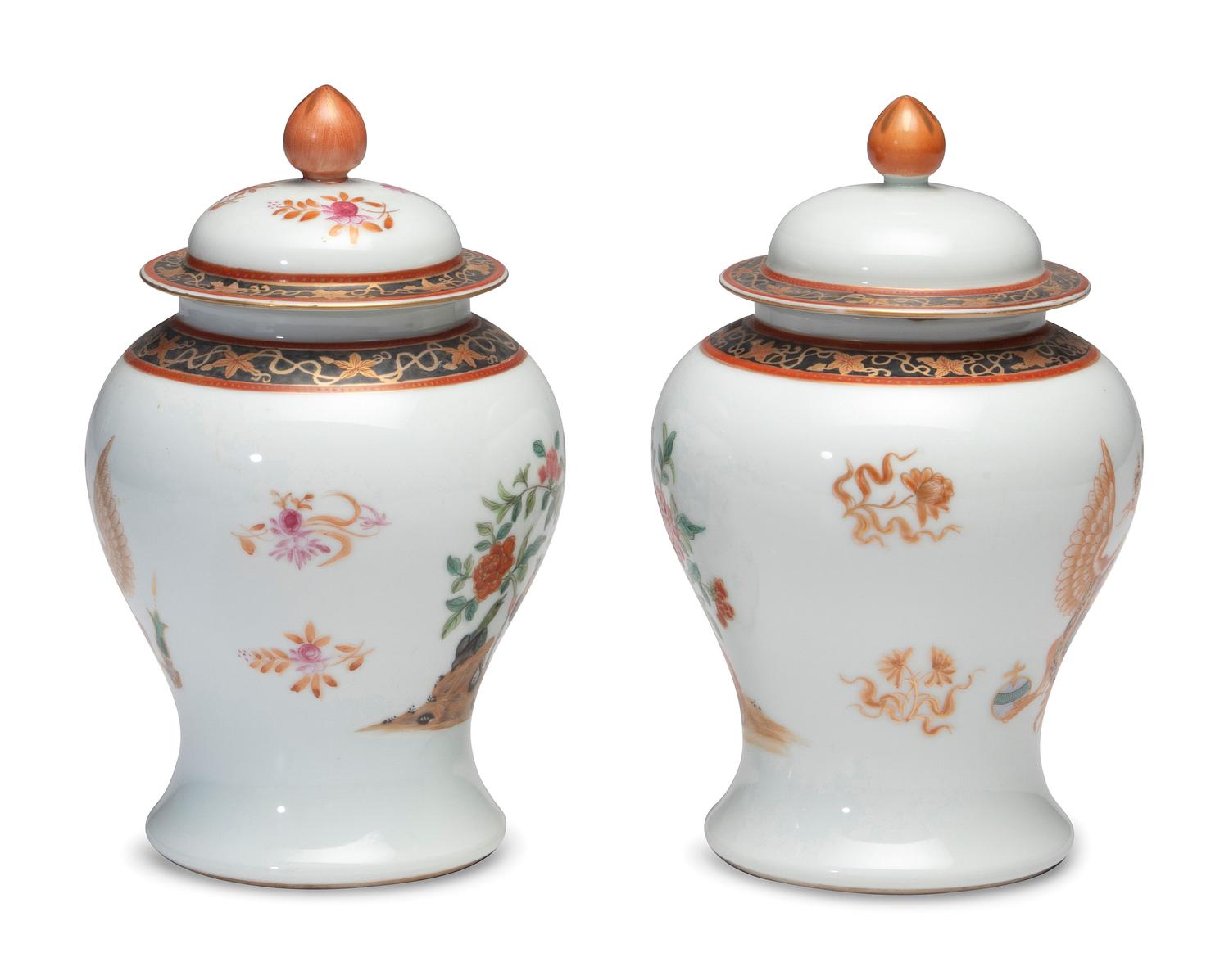 A Pair of Chinese Export Porcelain Lidded Jars Made for the Russian Market