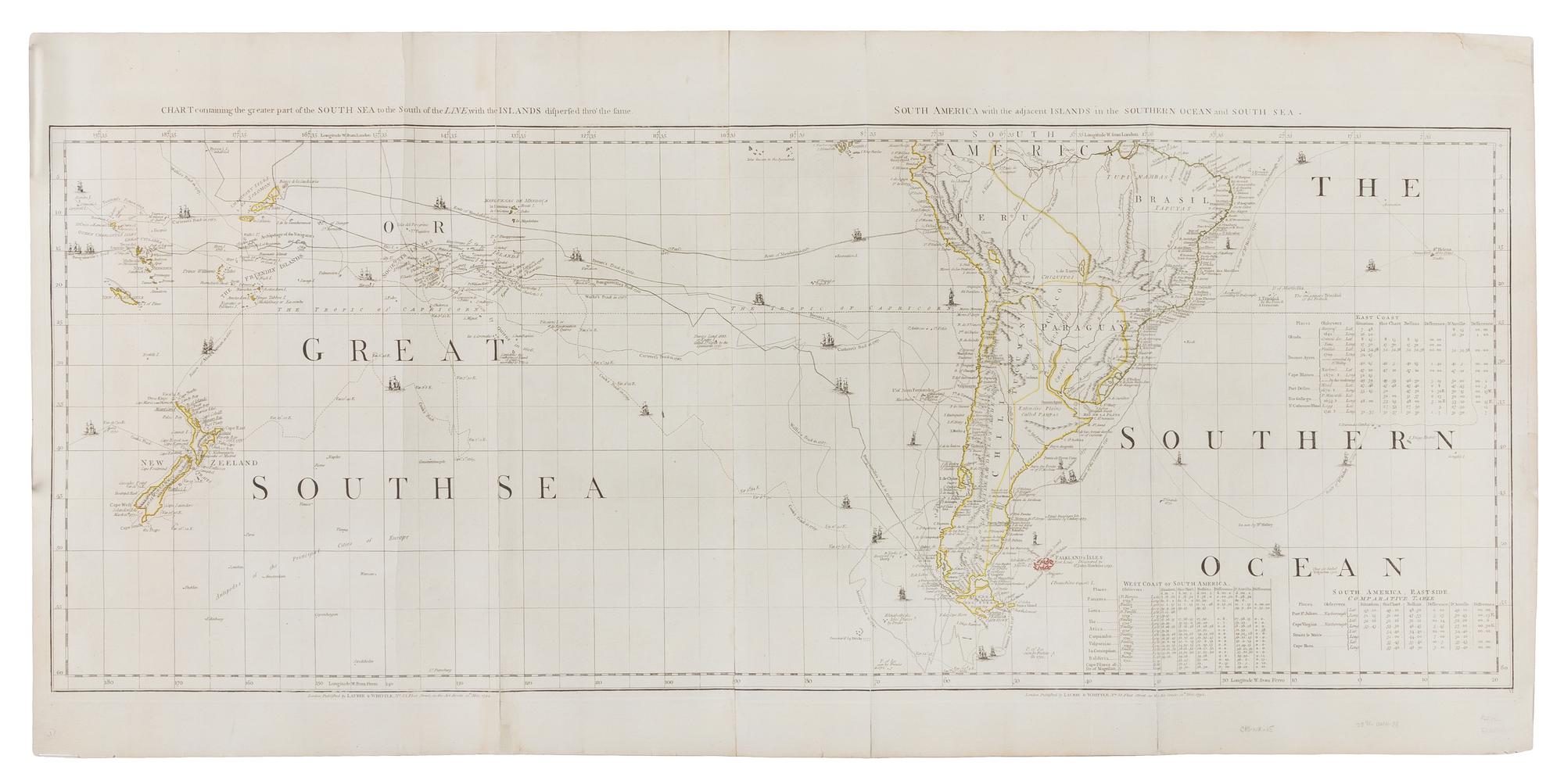 LAURIE, Robert and James WHITTLE. Chart Containing the Greater Part of the South Sea to the South of the Line... London, 12 May 1794.