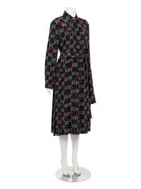 Gucci Silk Print Belted Dress with GG Logo, Spring 2017
