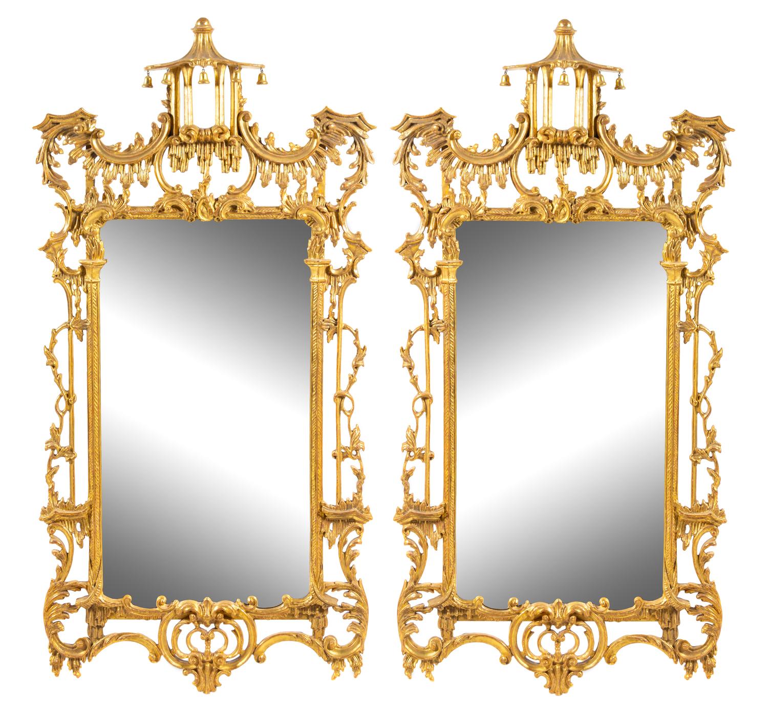 A Pair of Chinese Chippendale Style Giltwood Mirrors