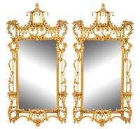 A Pair of Chinese Chippendale Style Giltwood Mirrors