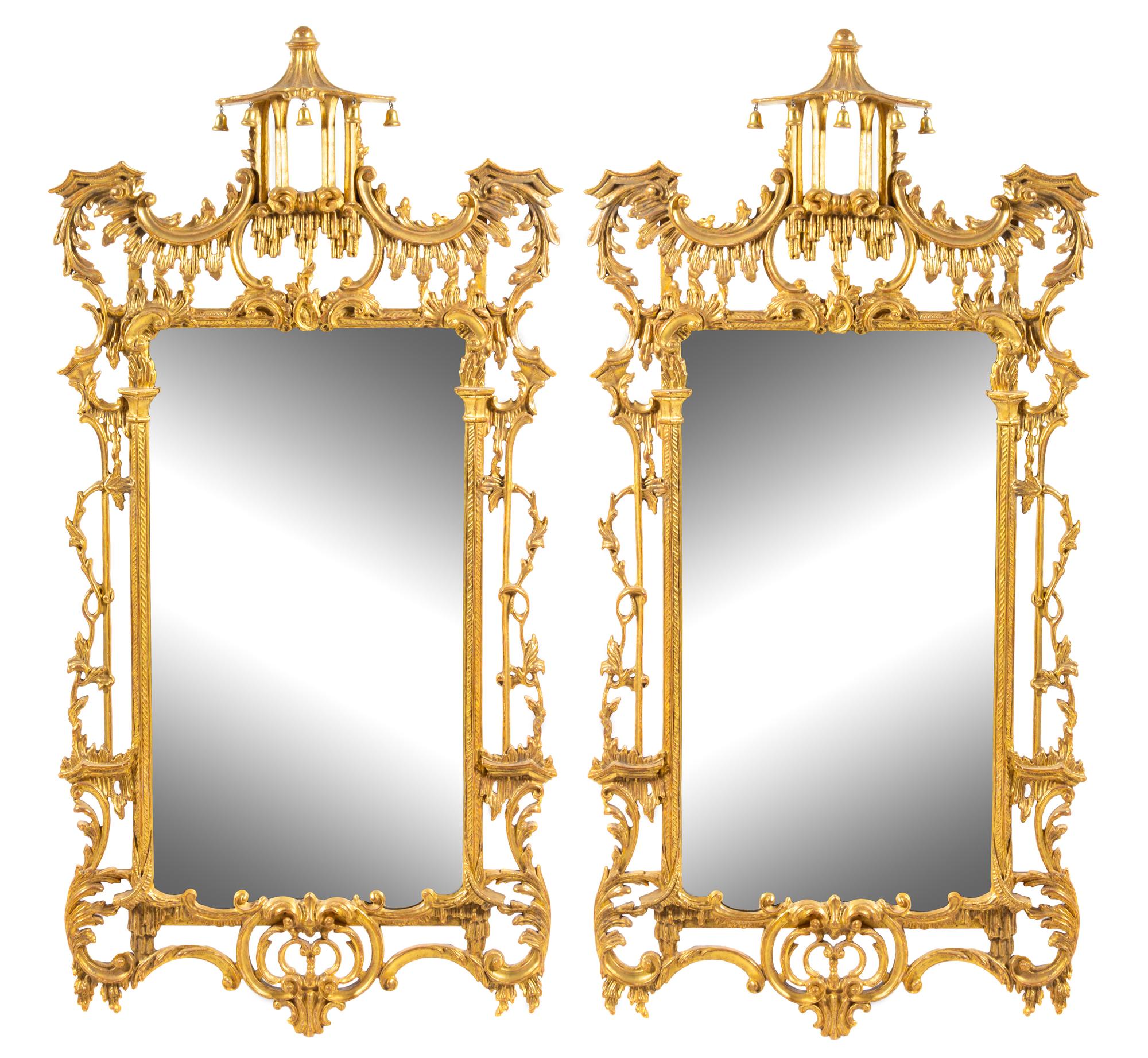 A Pair of Chinese Chippendale Style Giltwood Mirrors