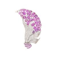 PINK SAPPHIRE, DIAMOND, AND WHITE GOLD BROOCH