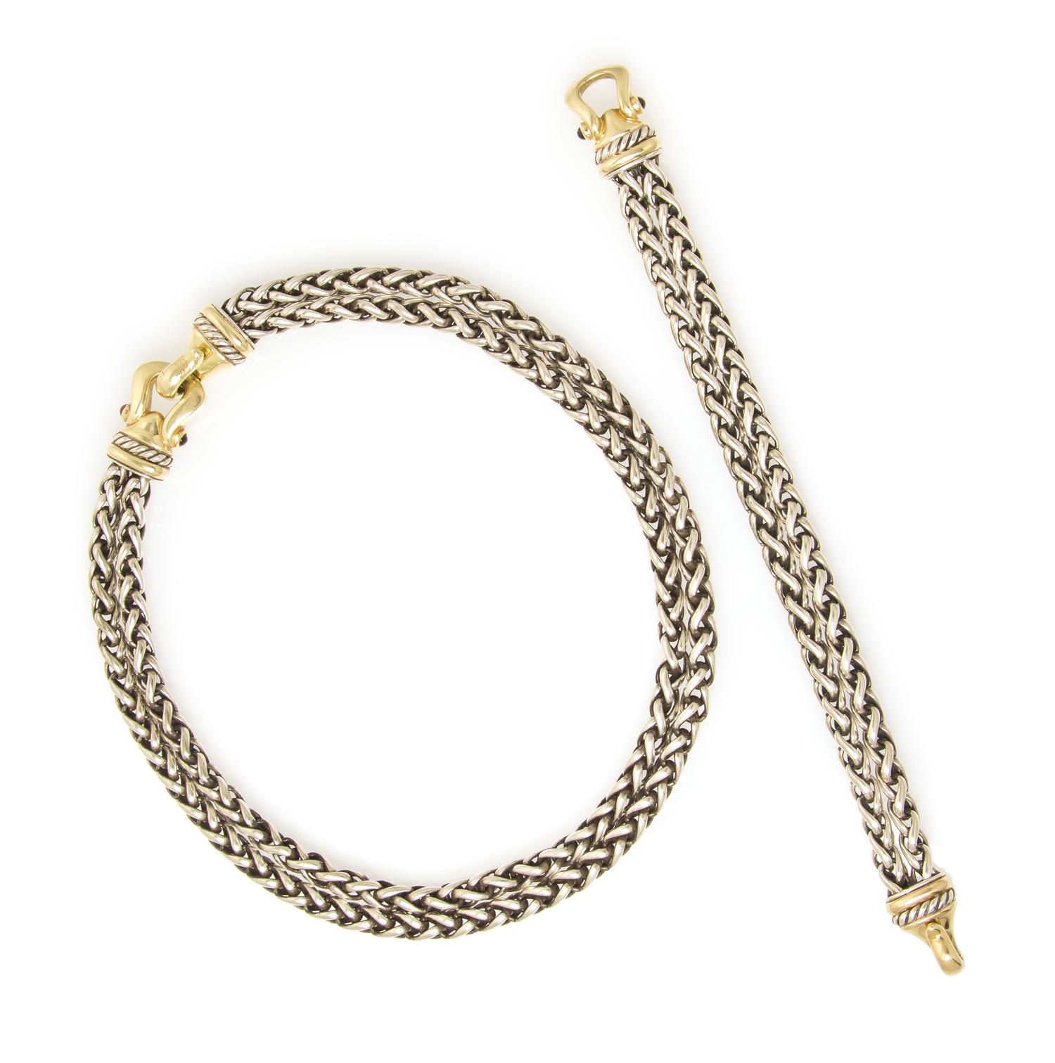 A Collection of Sterling Silver, 14 Karat Yellow Gold, and Garnet Jewelry, David Yurman, 105.90 dwts.