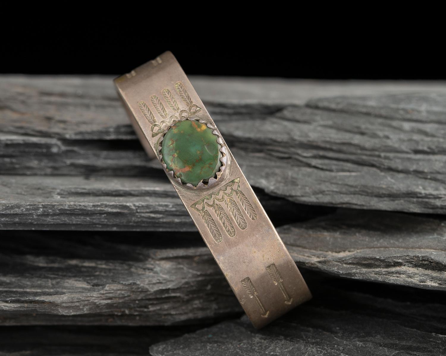 Navajo Ingot and Turquoise Cuff Bracelet