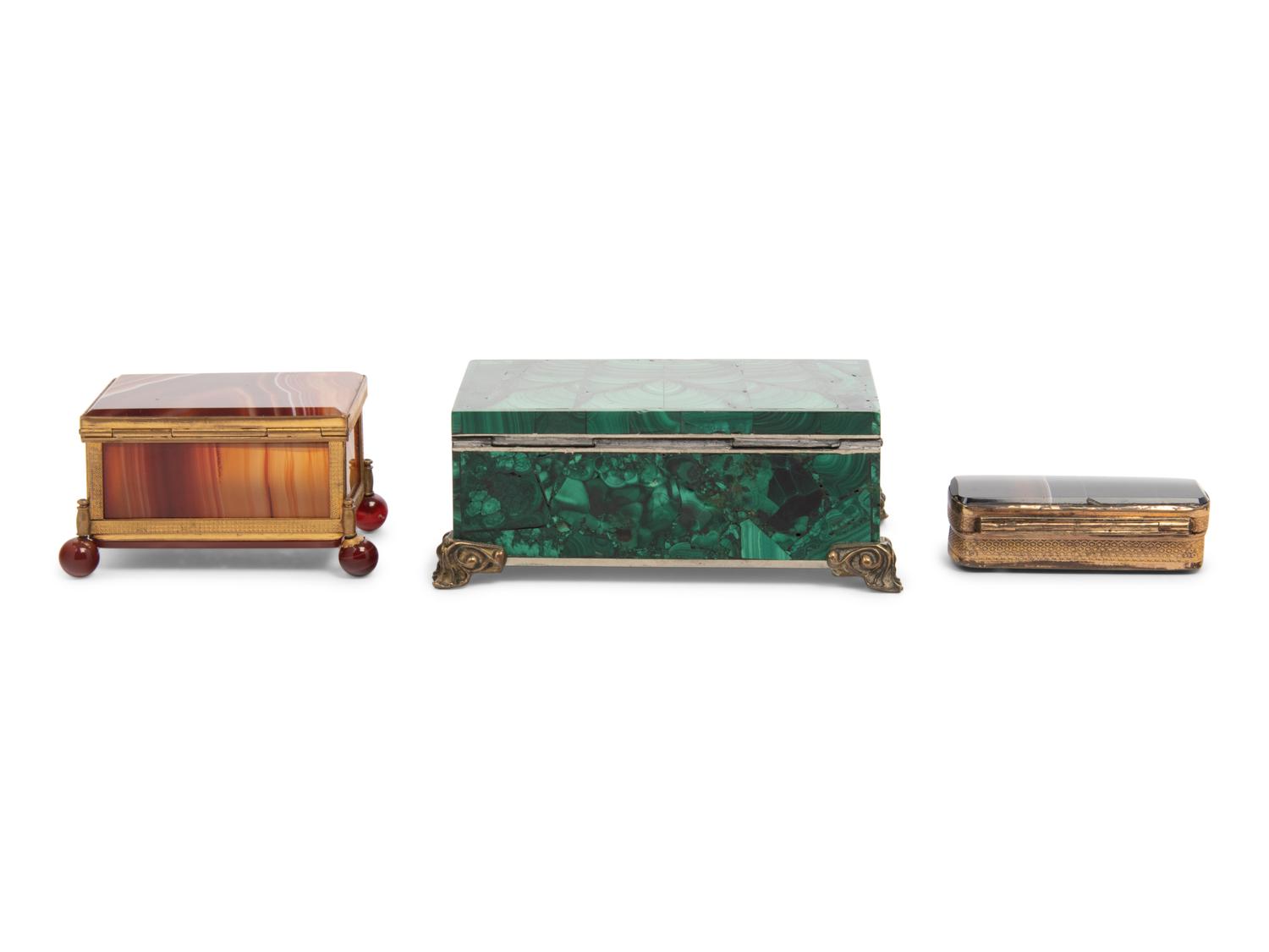 A Group of Three Continental Hardstone Boxes
