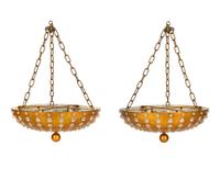A Pair of French Gilt Metal and Cut Glass Plafonniers