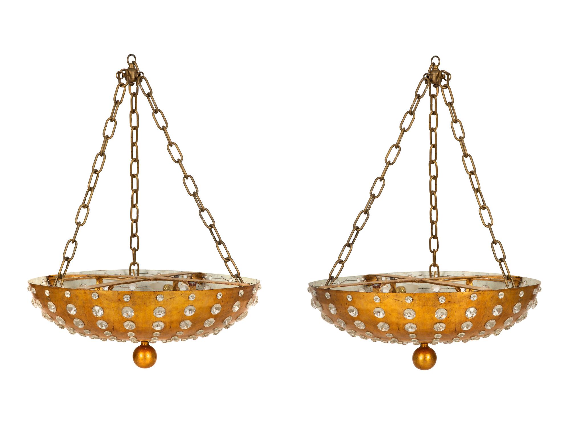 A Pair of French Gilt Metal and Cut Glass Plafonniers