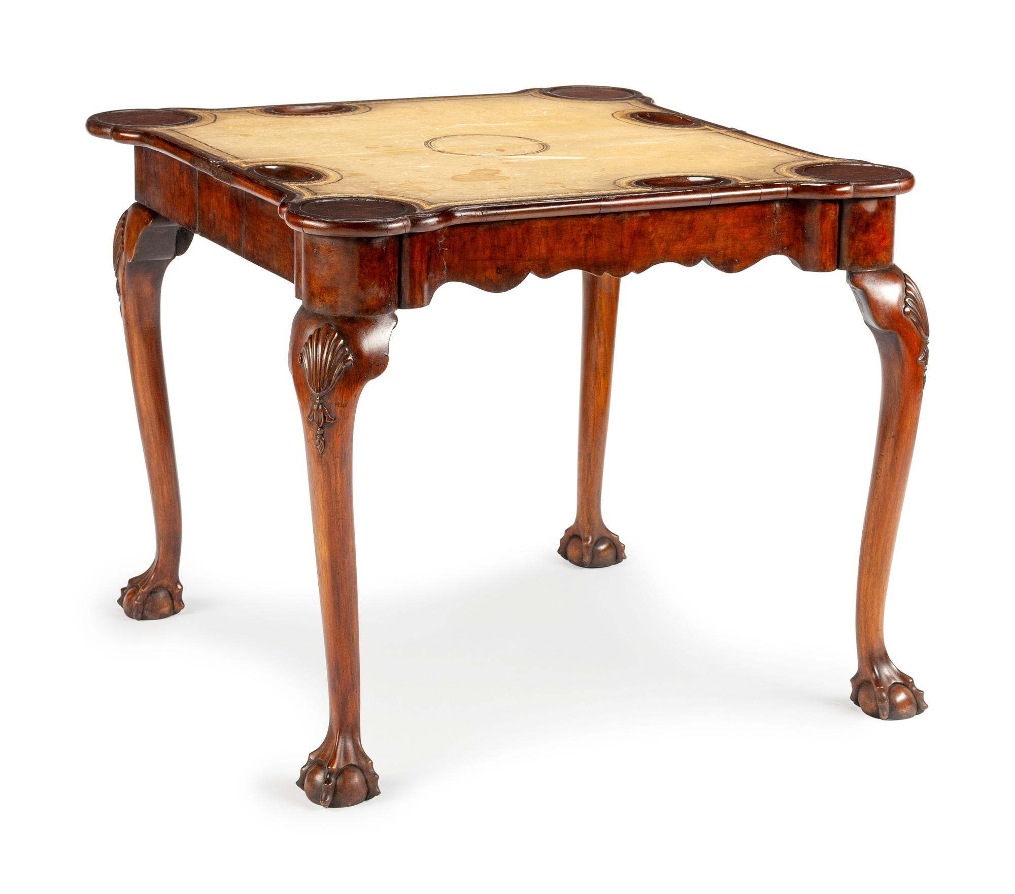A George II Walnut Veneered and Mahogany Concertina-Action Game Table