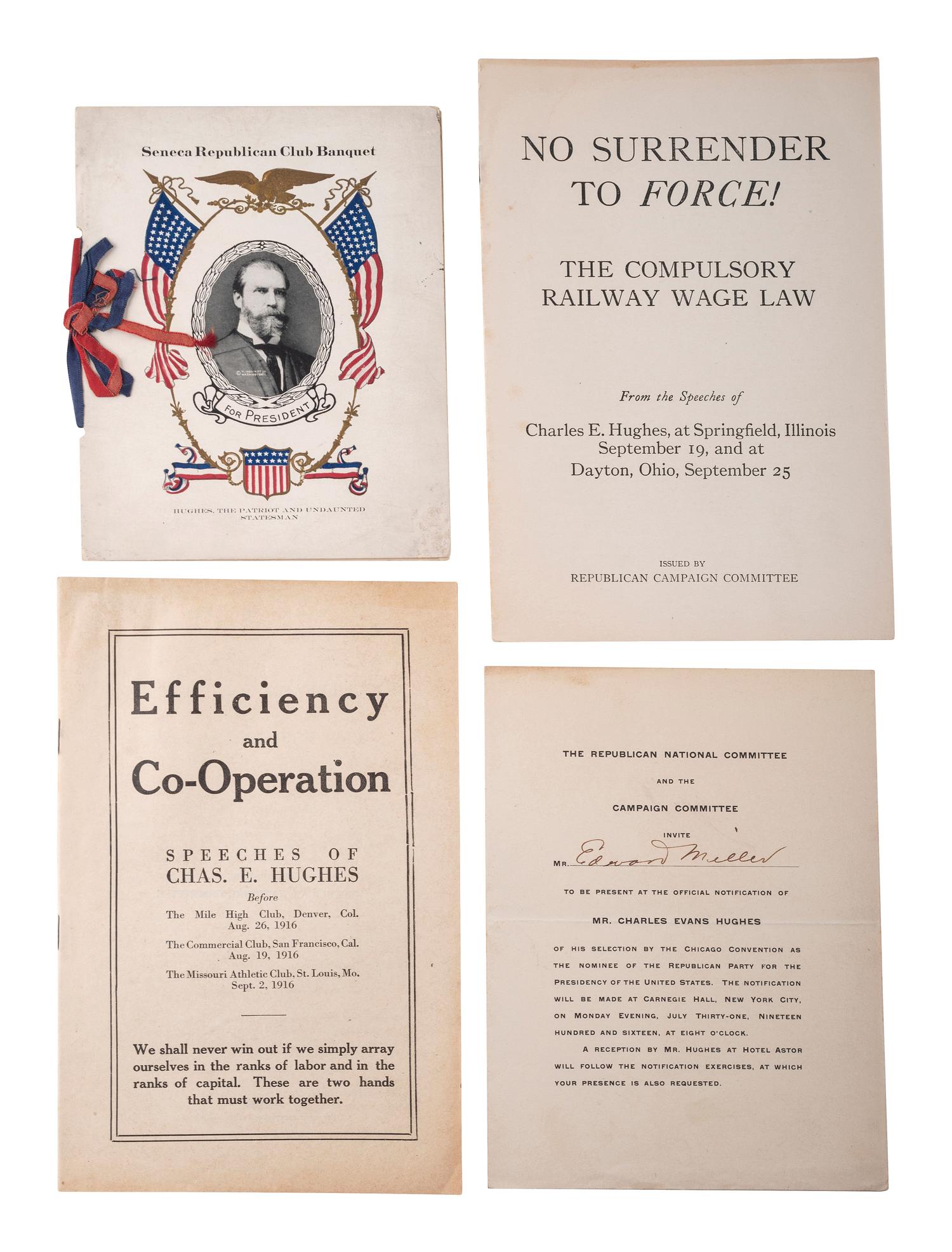 [HUGHES, Charles Evans (1862-1948)]. Ephemera from Hughes's 1916 presidential campaign.