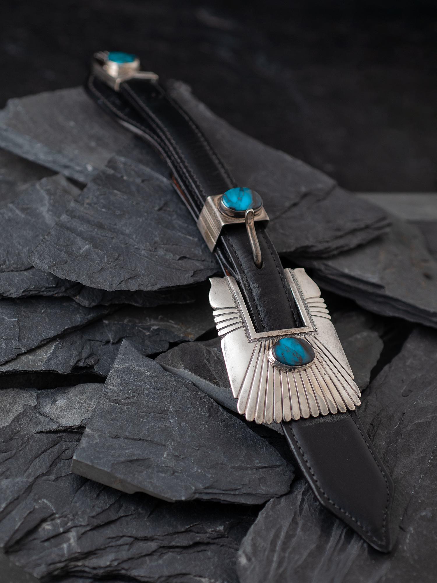 Sterling Silver and Bisbee Turquoise Ranger Buckle Set