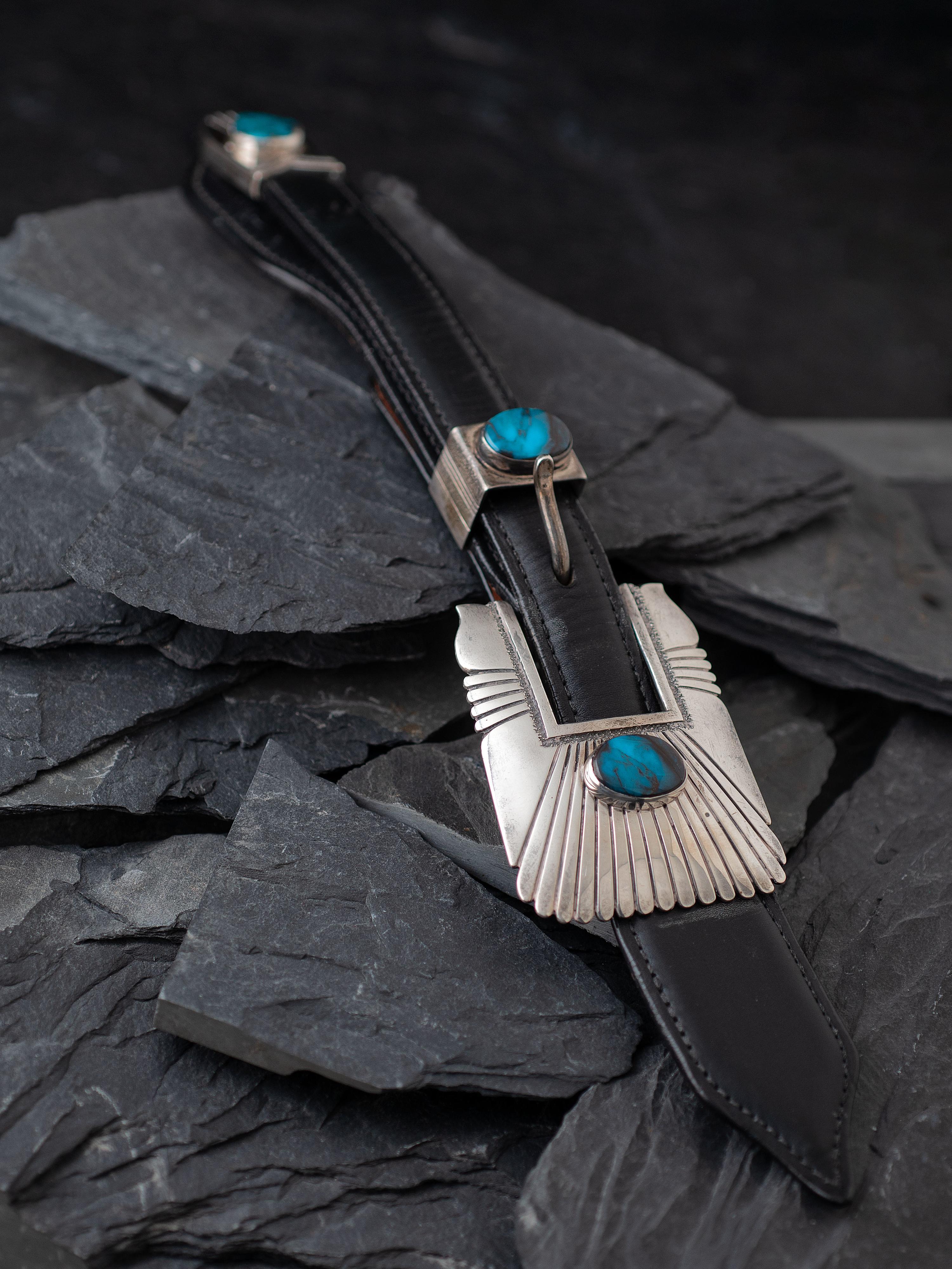Sterling Silver and Bisbee Turquoise Ranger Buckle Set