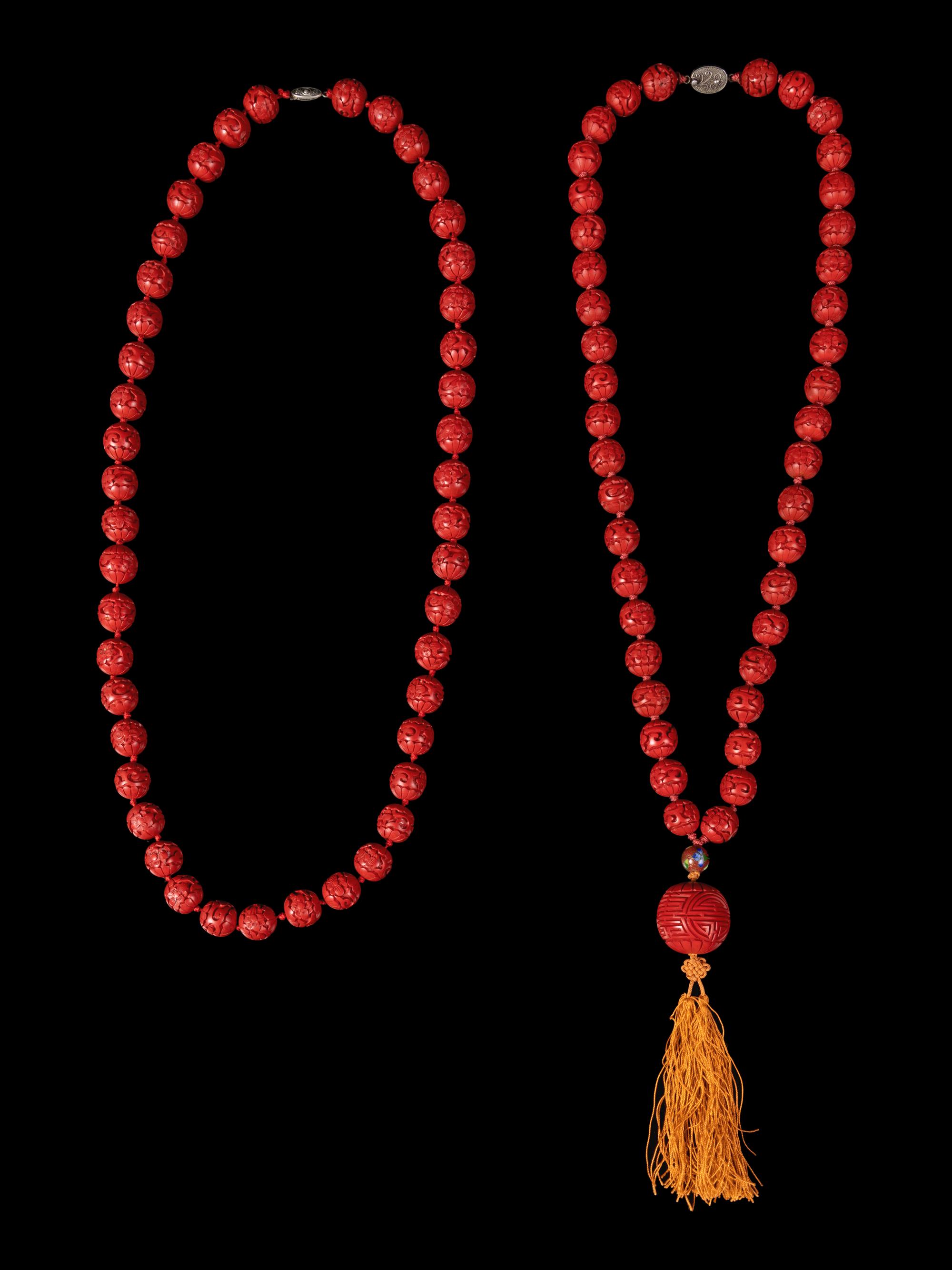 Two Chinese Cinnabar Necklaces
