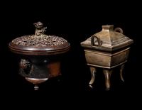 Two Chinese Bronze Incense Burners and Covers