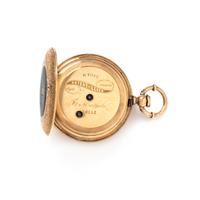 GILT-METAL, ENAMEL AND DIAMOND HUNTER CASE POCKET WATCH