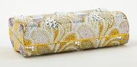 A Judith Leiber Mutlticolor Paisley Minaudiere, 3"H x 5.5"W x 1.5"D; Shoulder strap: 20".