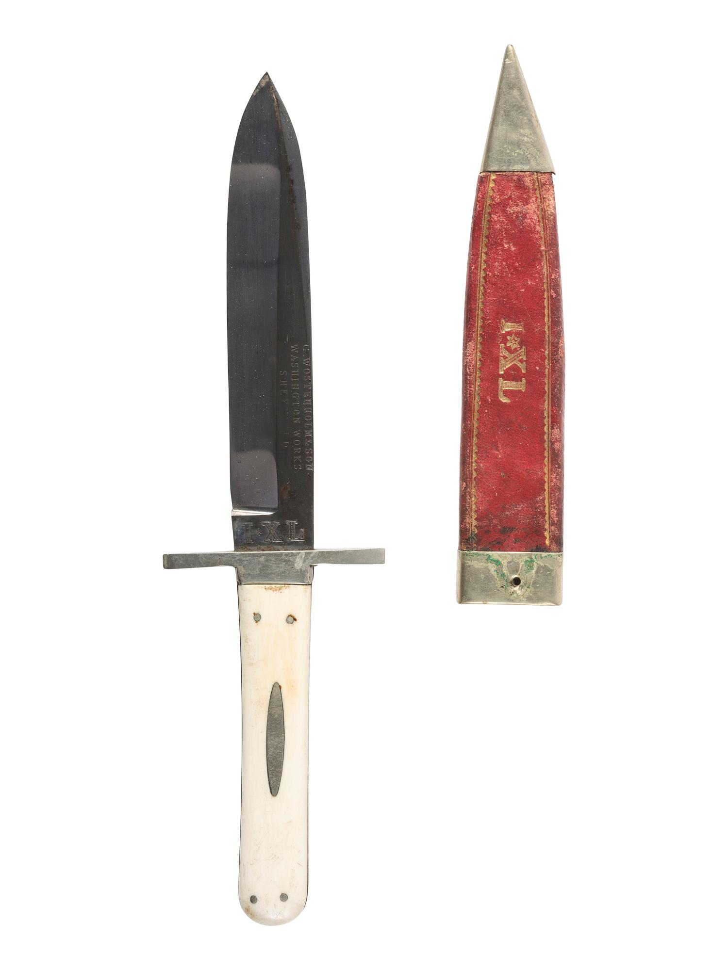 [CIVIL WAR]. Wostenholm & Sons “IXL” Washington Works Bowie knife and sheath.