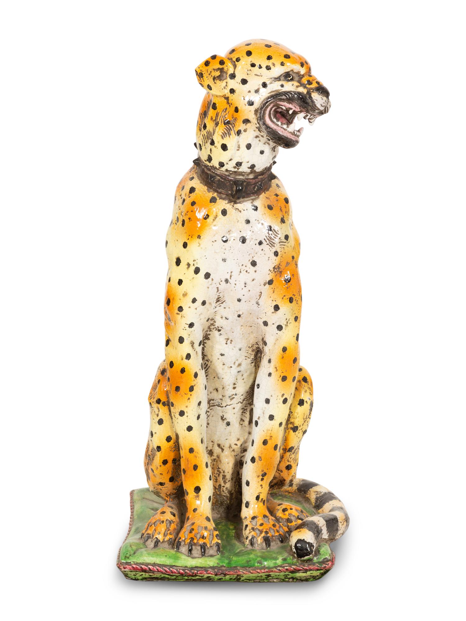 An Italian Glazed Terracotta Seated Leopard
