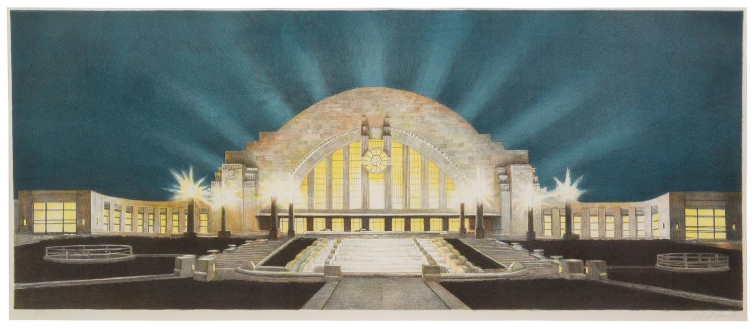 Richard Haas, (American, b. 1936), Railroad Terminal Cincinnati, 1986