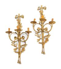 A Pair of Louis XV Style Gilt Bronze Three-Light Sconces