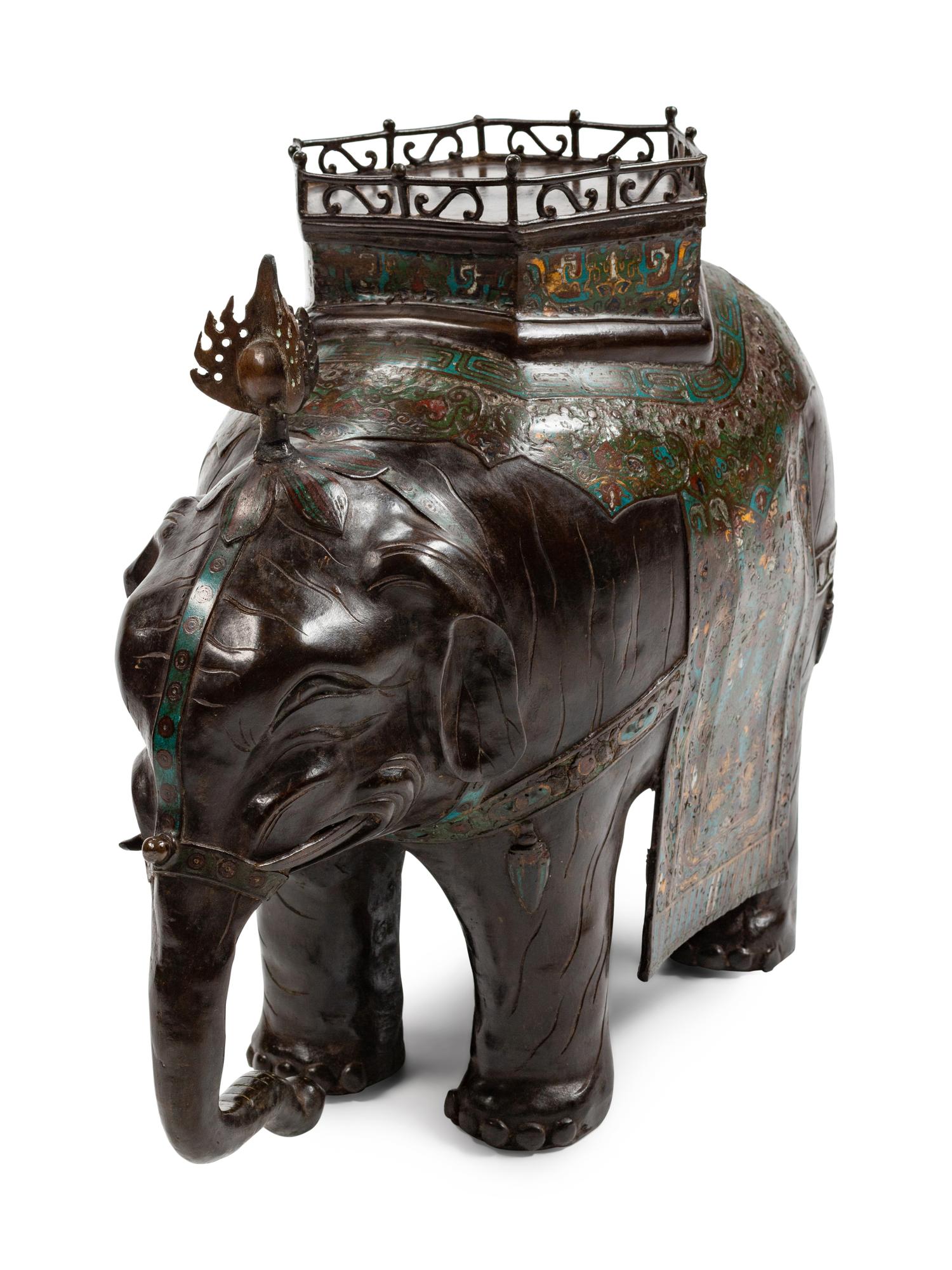 A Japanese Patinated Bronze and Champlevé Enamel Figure of an Elephant — EARLY 20TH CENTURY