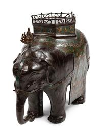A Japanese Patinated Bronze and Champlevé Enamel Figure of an Elephant — EARLY 20TH CENTURY