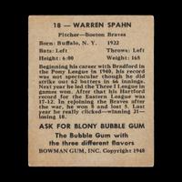 A 1948 Bowman Warren Spahn Rookie Baseball Card No. 18