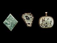 Three Jade and Jadeite Inset Gilt Metal Mounted Jewelry