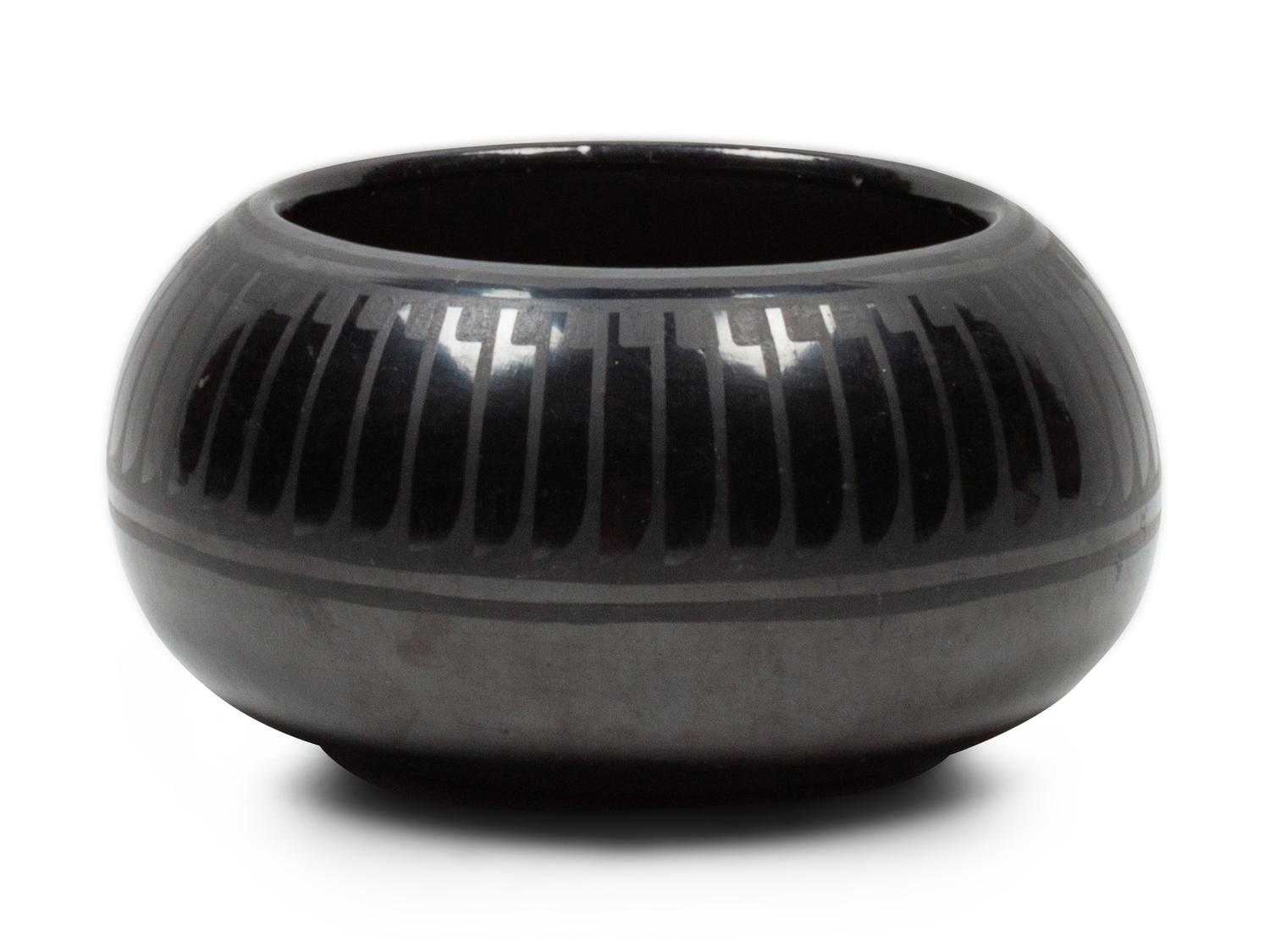 Black on Black Bowl, with feather pattern