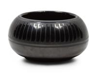 Black on Black Bowl, with feather pattern