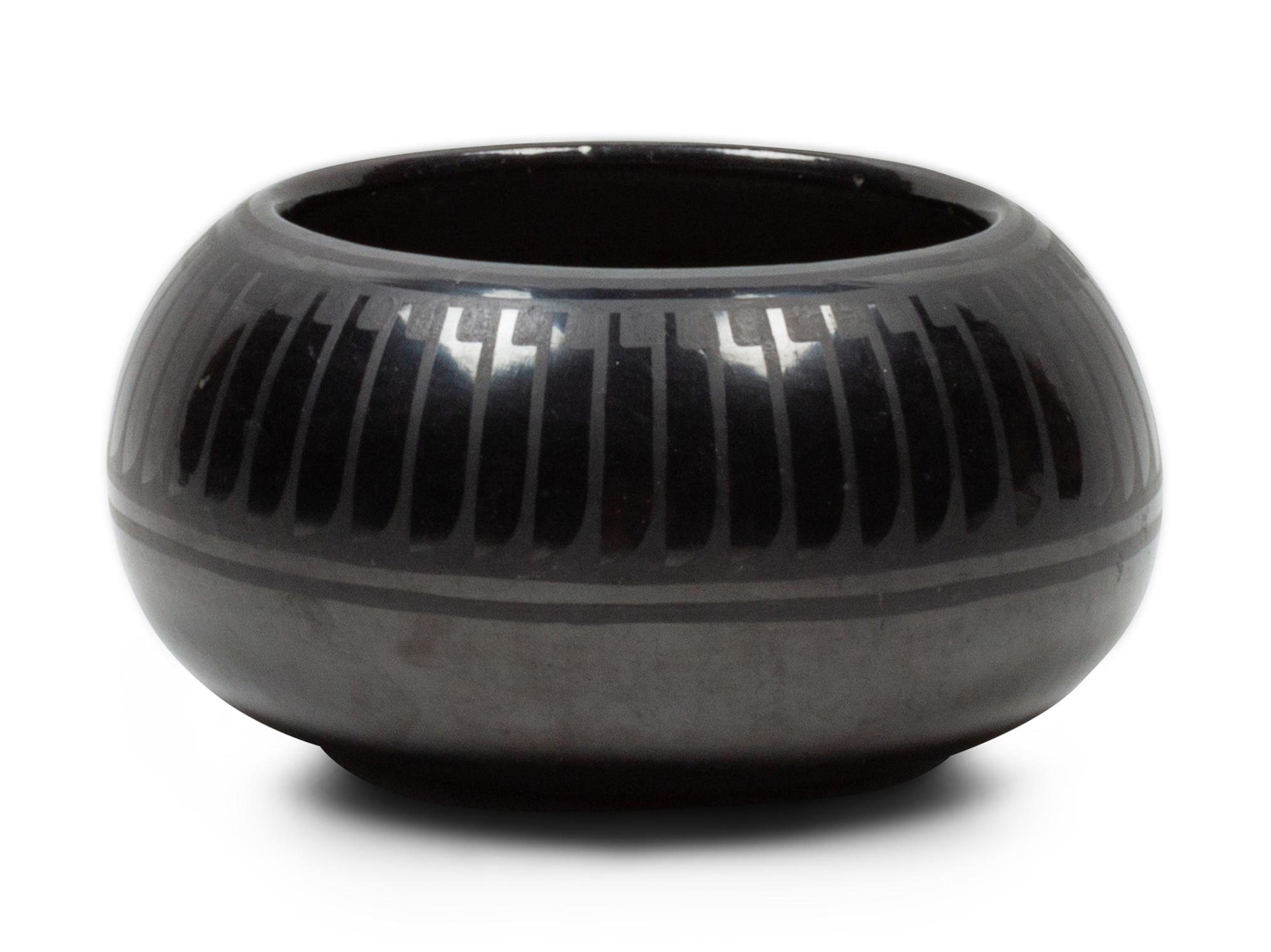 Black on Black Bowl, with feather pattern
