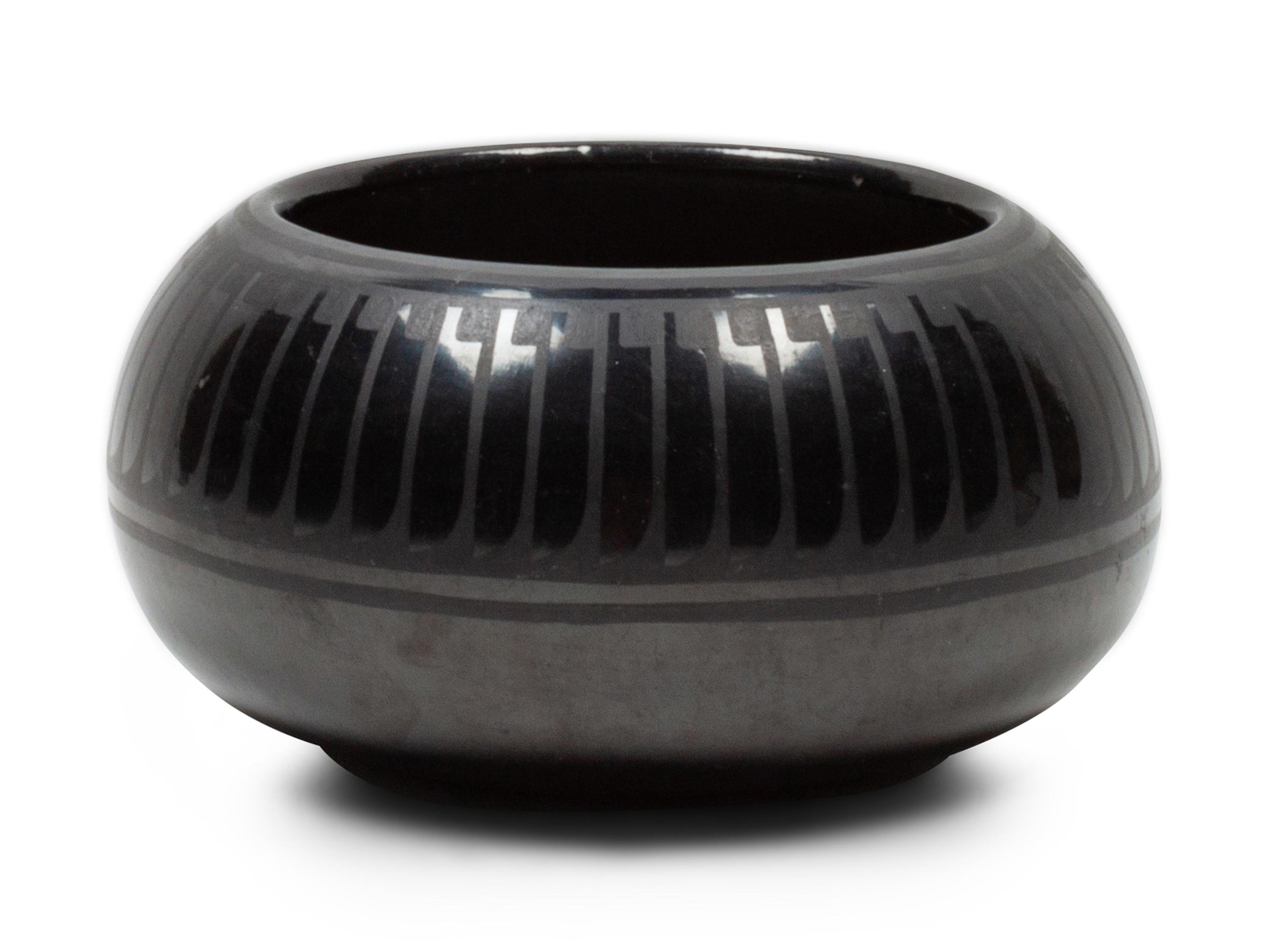 Black on Black Bowl, with feather pattern
