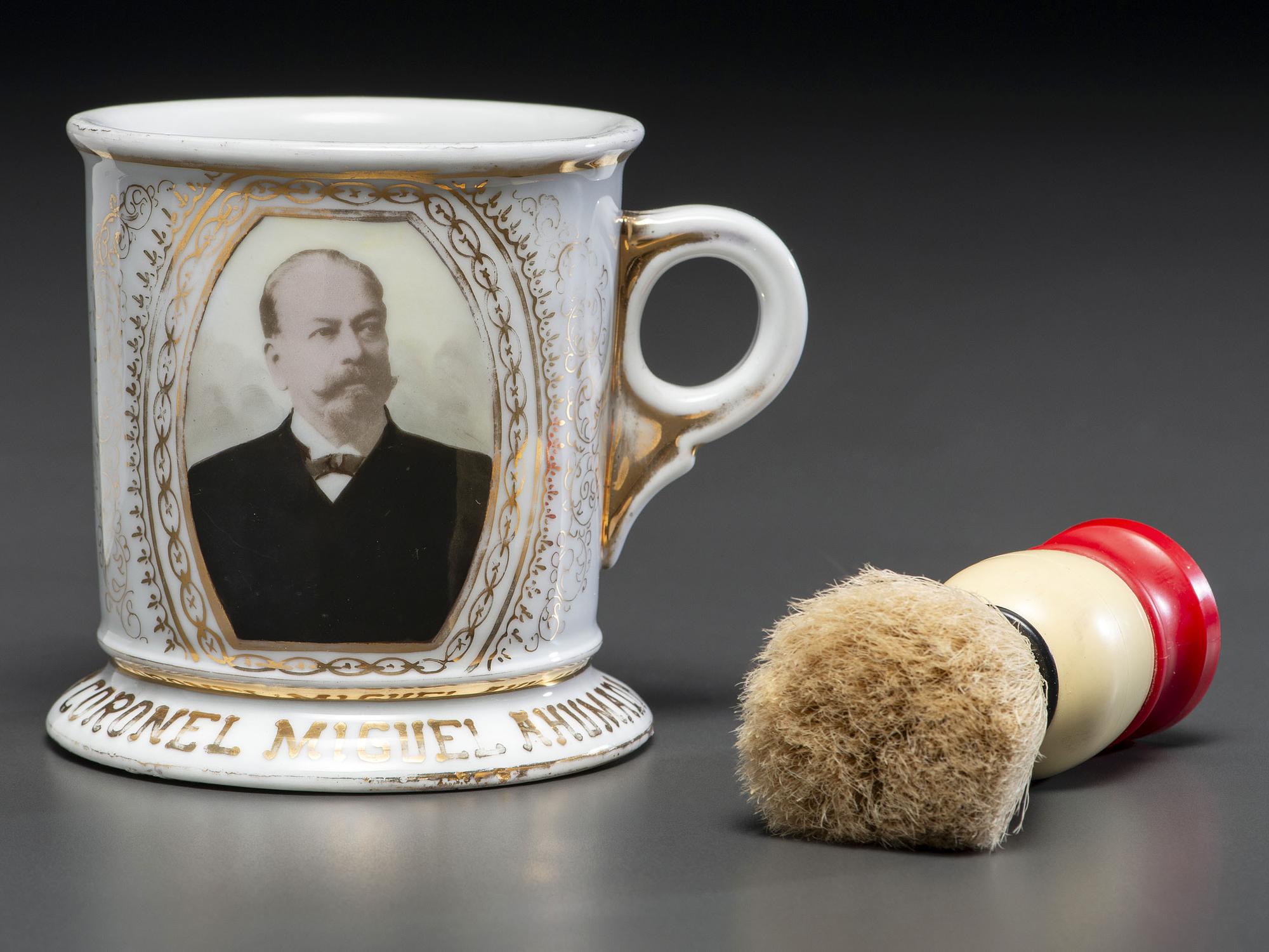 A Photographic Transfer Porcelain Shaving Mug Depicting Mexican Politician Coronel Miguel Ahumada