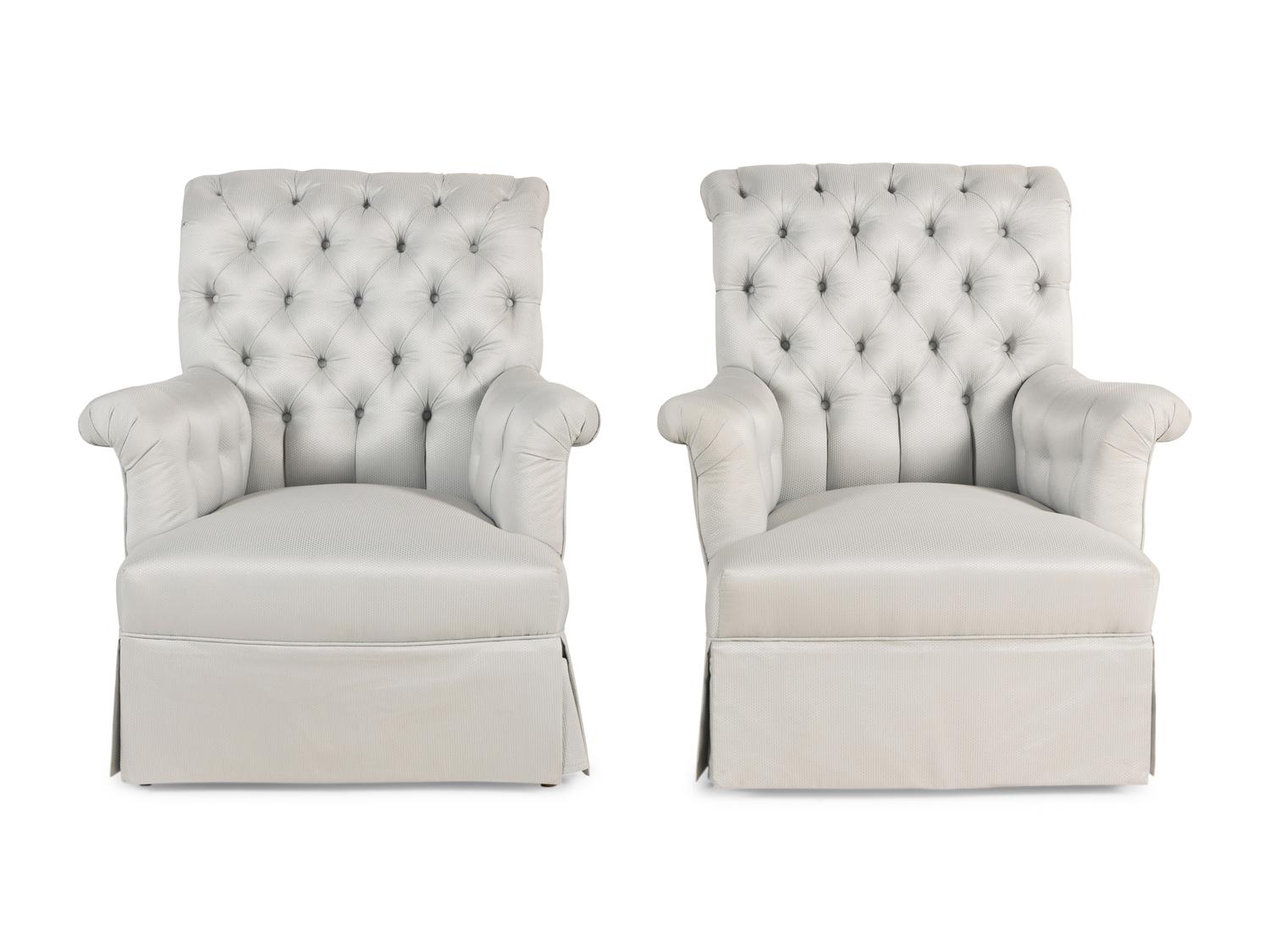 A Pair of Napoleon III Button-Tufted Bergères