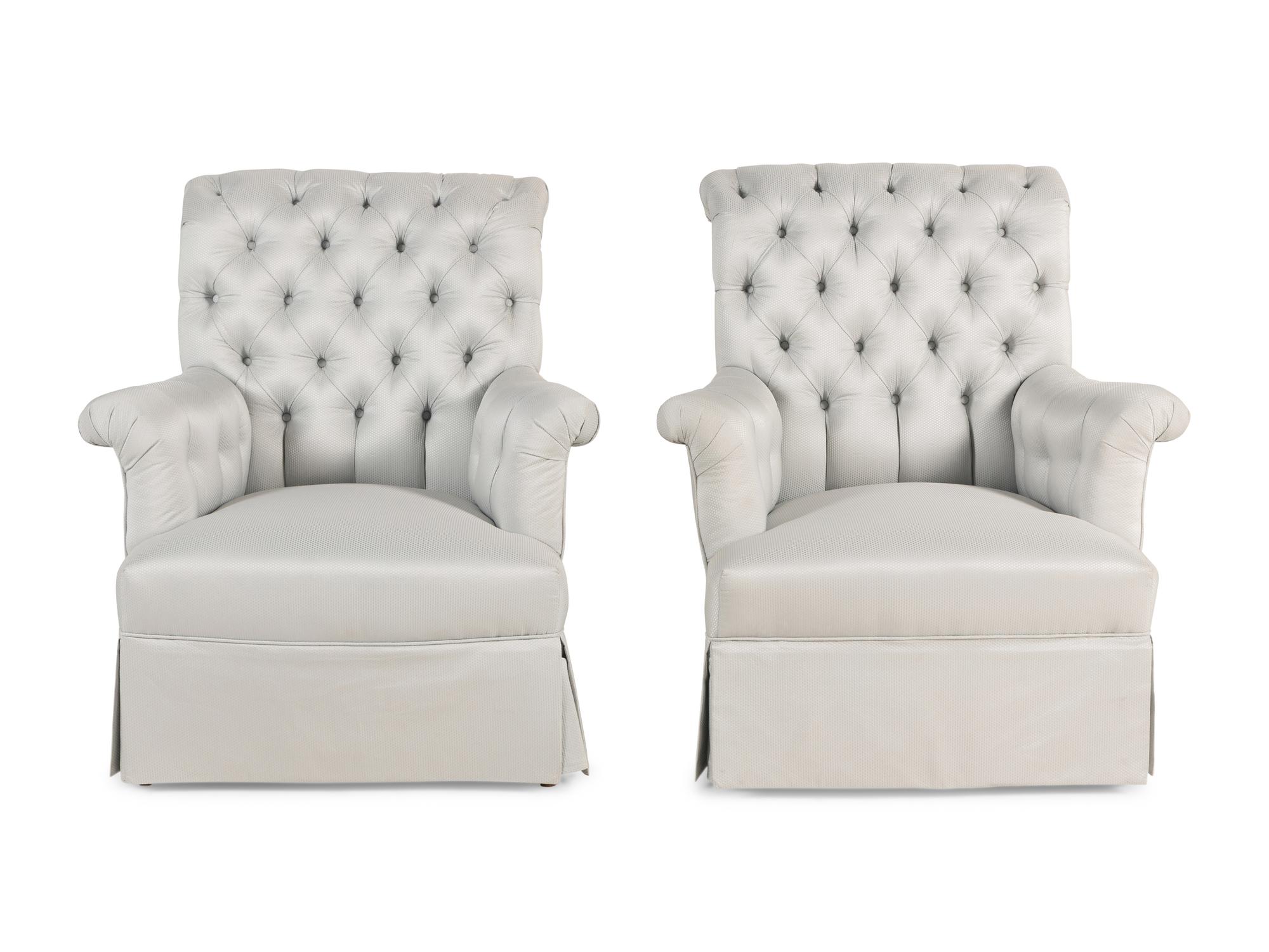 A Pair of Napoleon III Button-Tufted Bergères