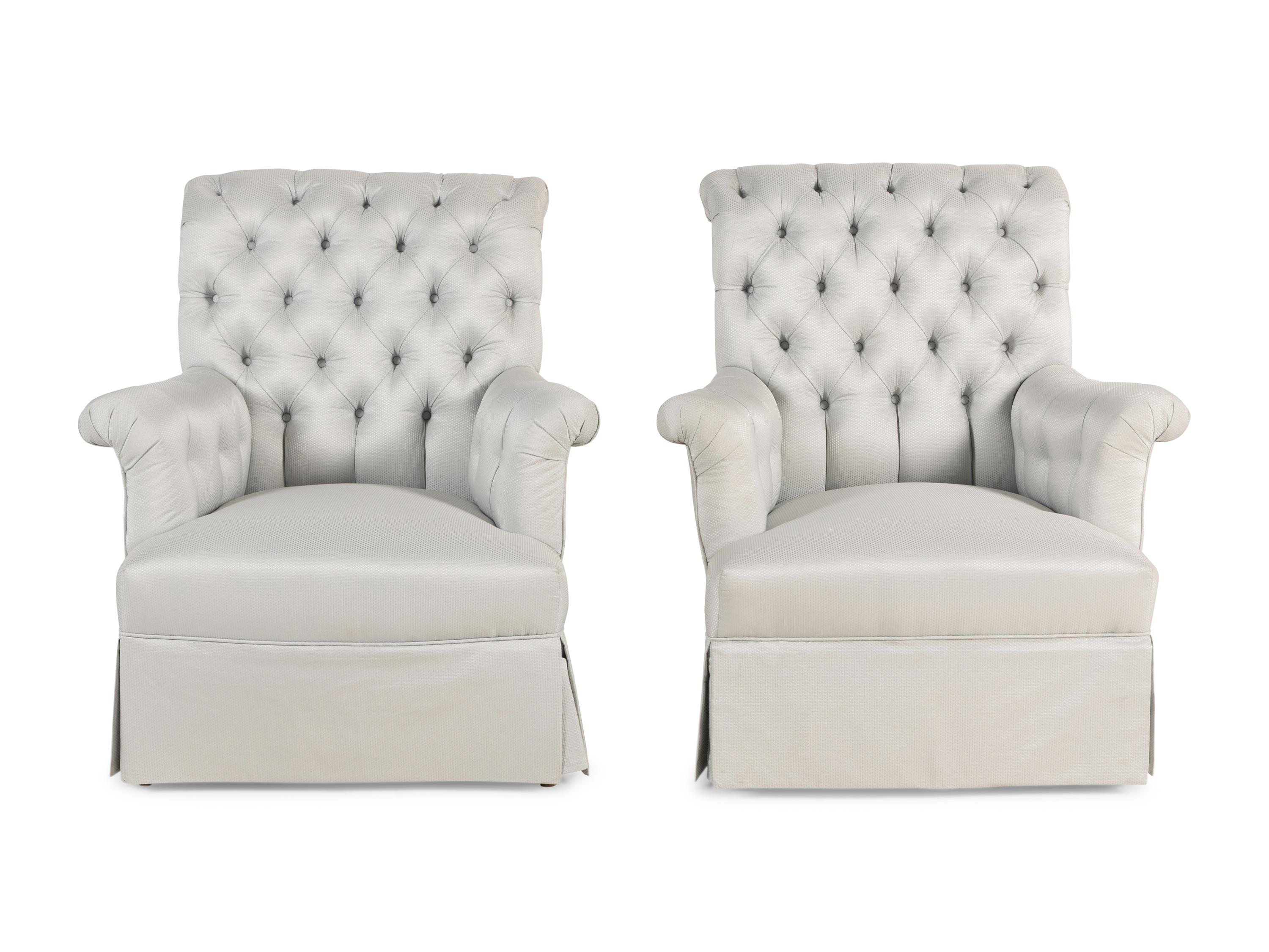 A Pair of Napoleon III Button-Tufted Bergères