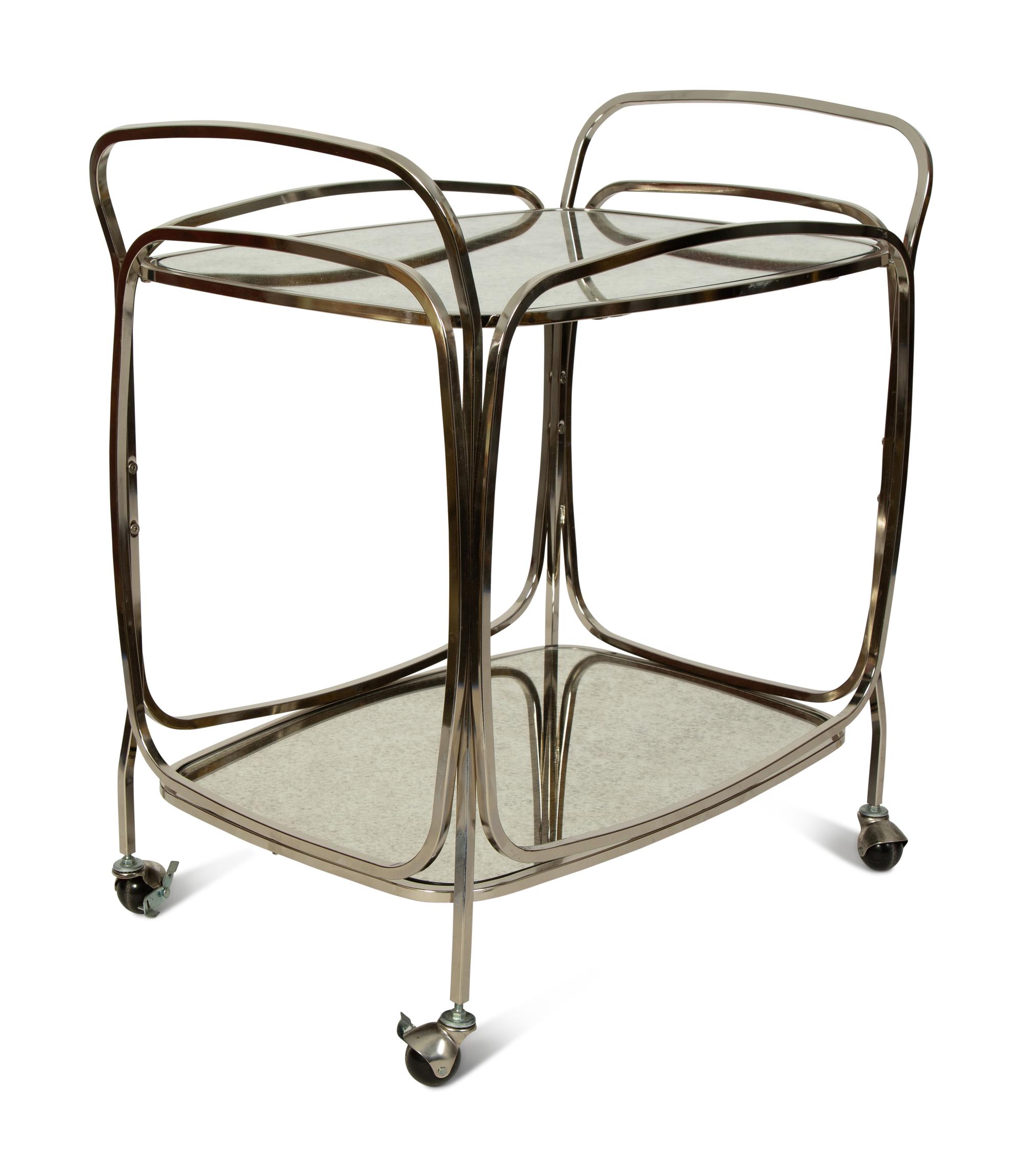 An Art Deco Style Chrome and Silvered Mirror Bar Cart — 20TH CENTURY