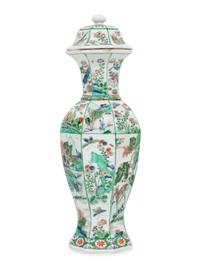 A Chinese Famille Verte Hexagonal Porcelain Covered Vase