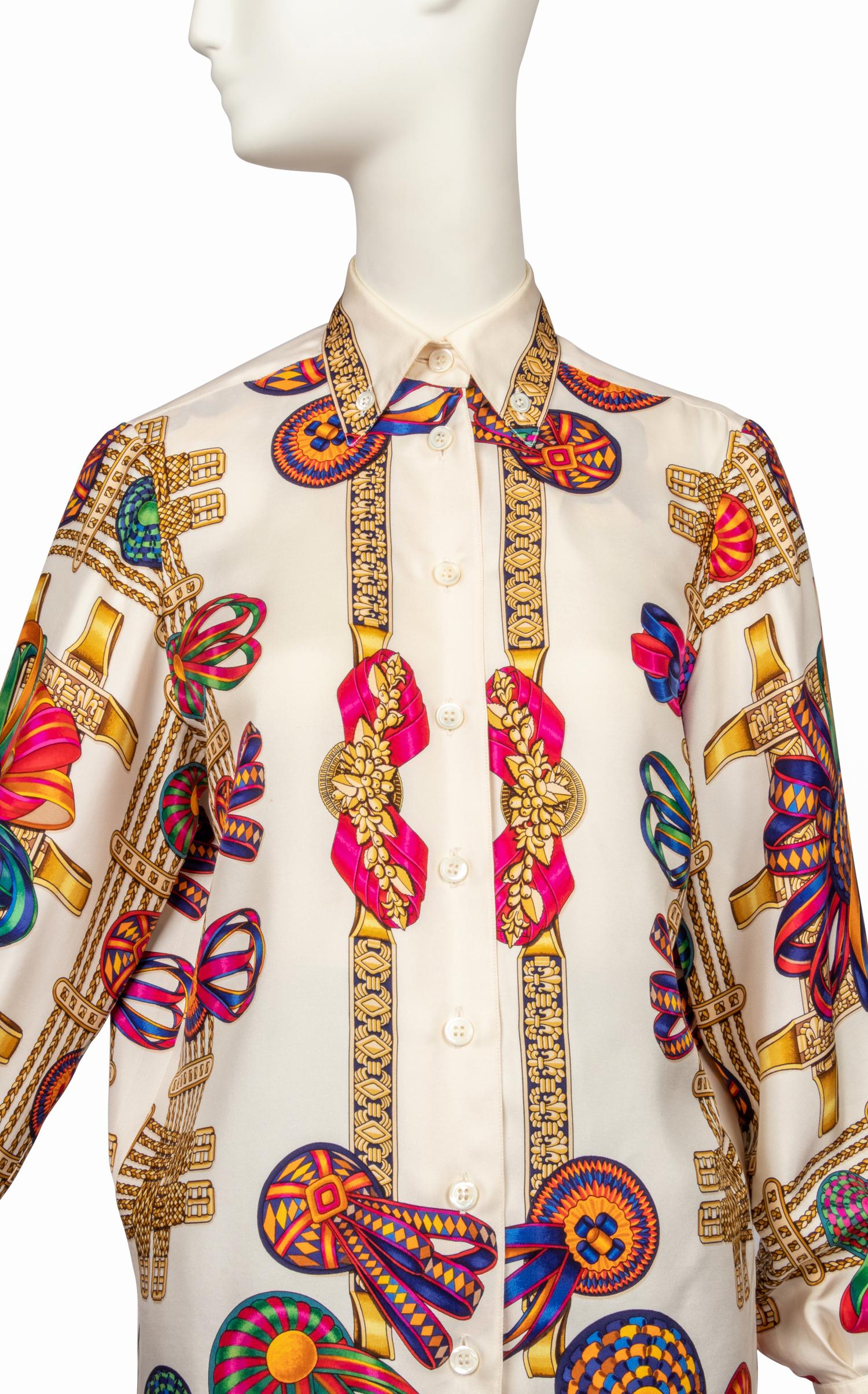 Two Hermes Shirts, One with Self-Fabric Tie, 1980-90s