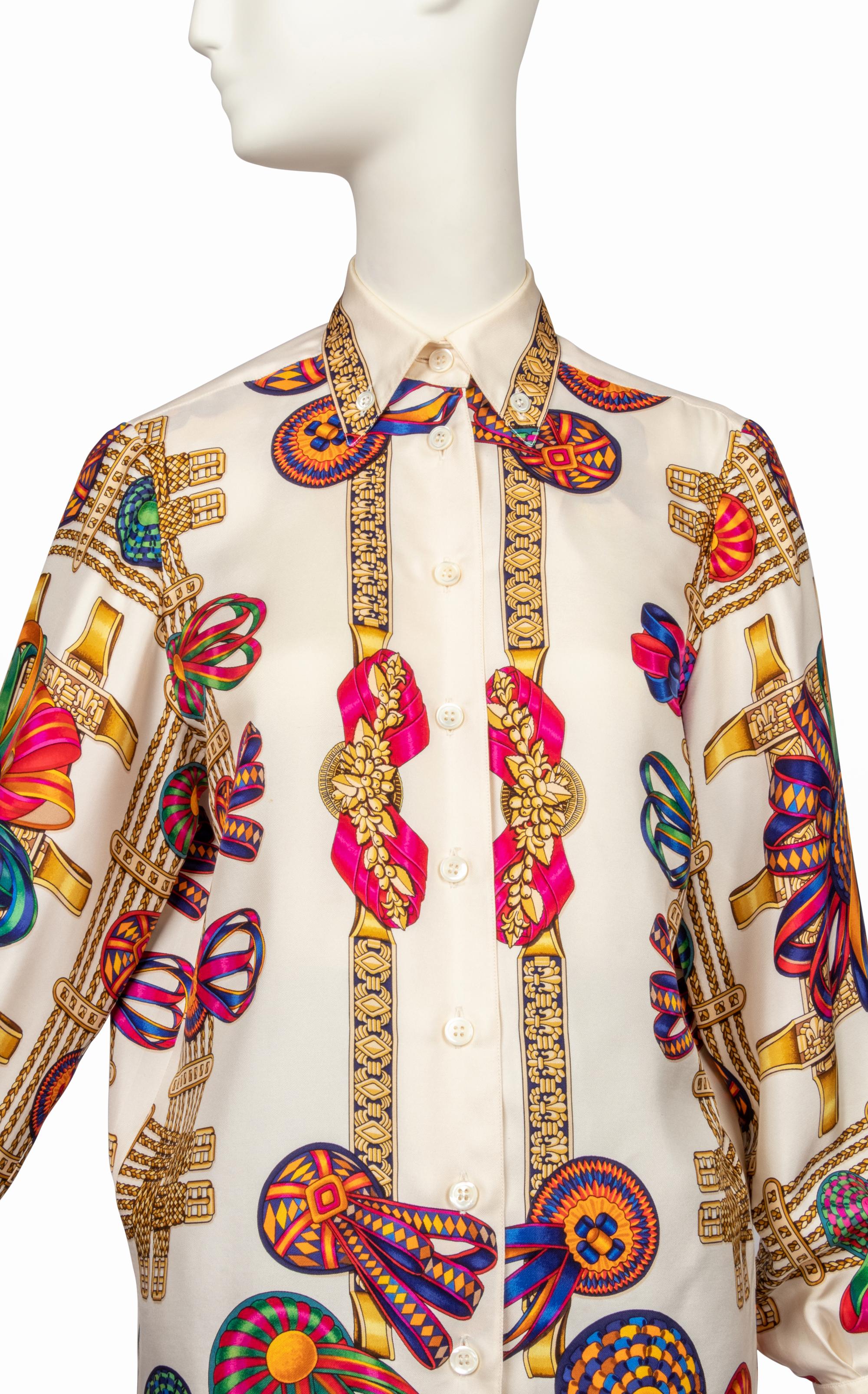 Two Hermes Shirts, One with Self-Fabric Tie, 1980-90s