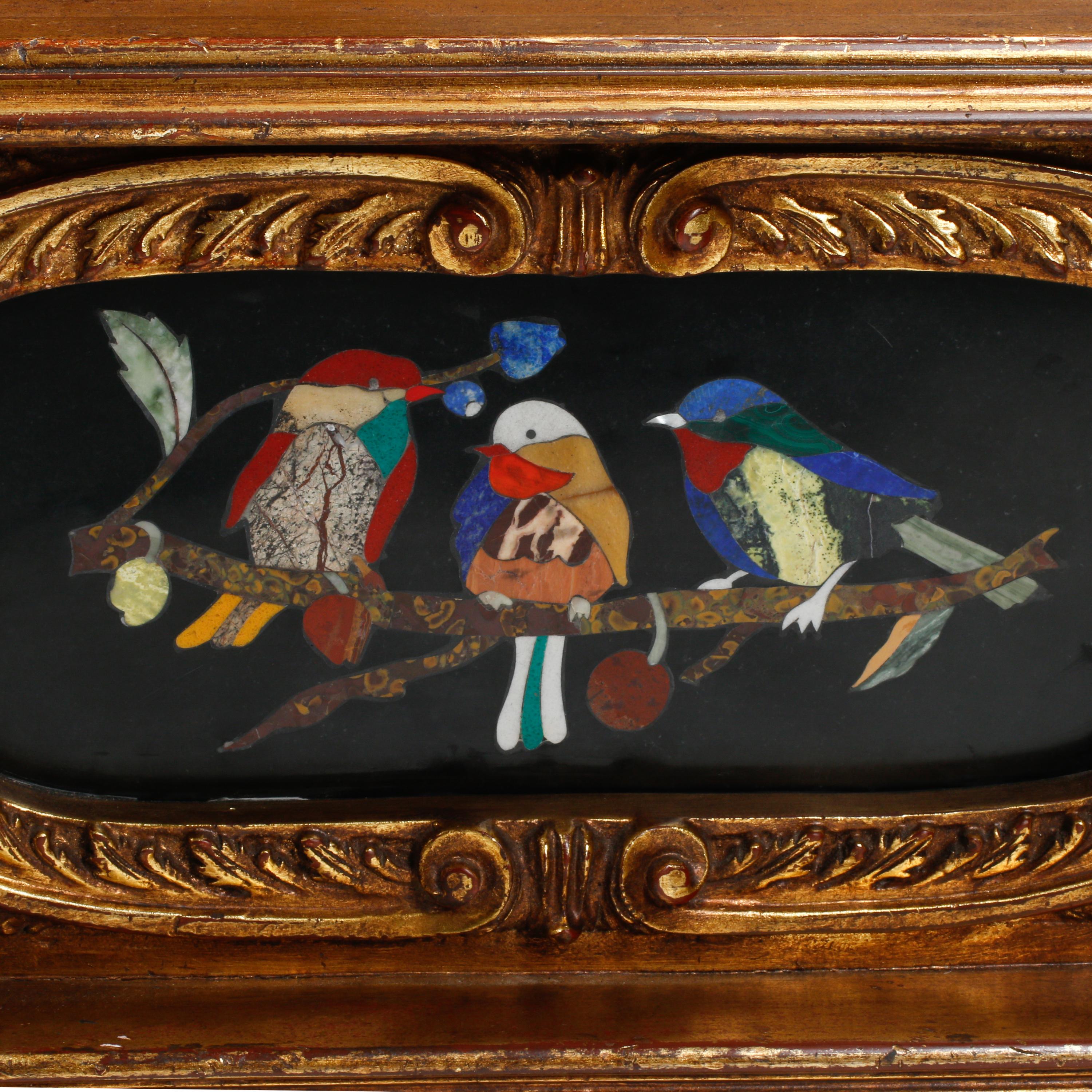A Pair of Italian Renaissance Style Giltwood and Pietra Dura Plaque-Inset Jardinières