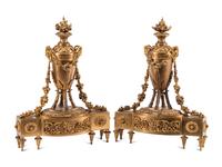 A Pair of Louis XVI Style Gilt Bronze Chenets