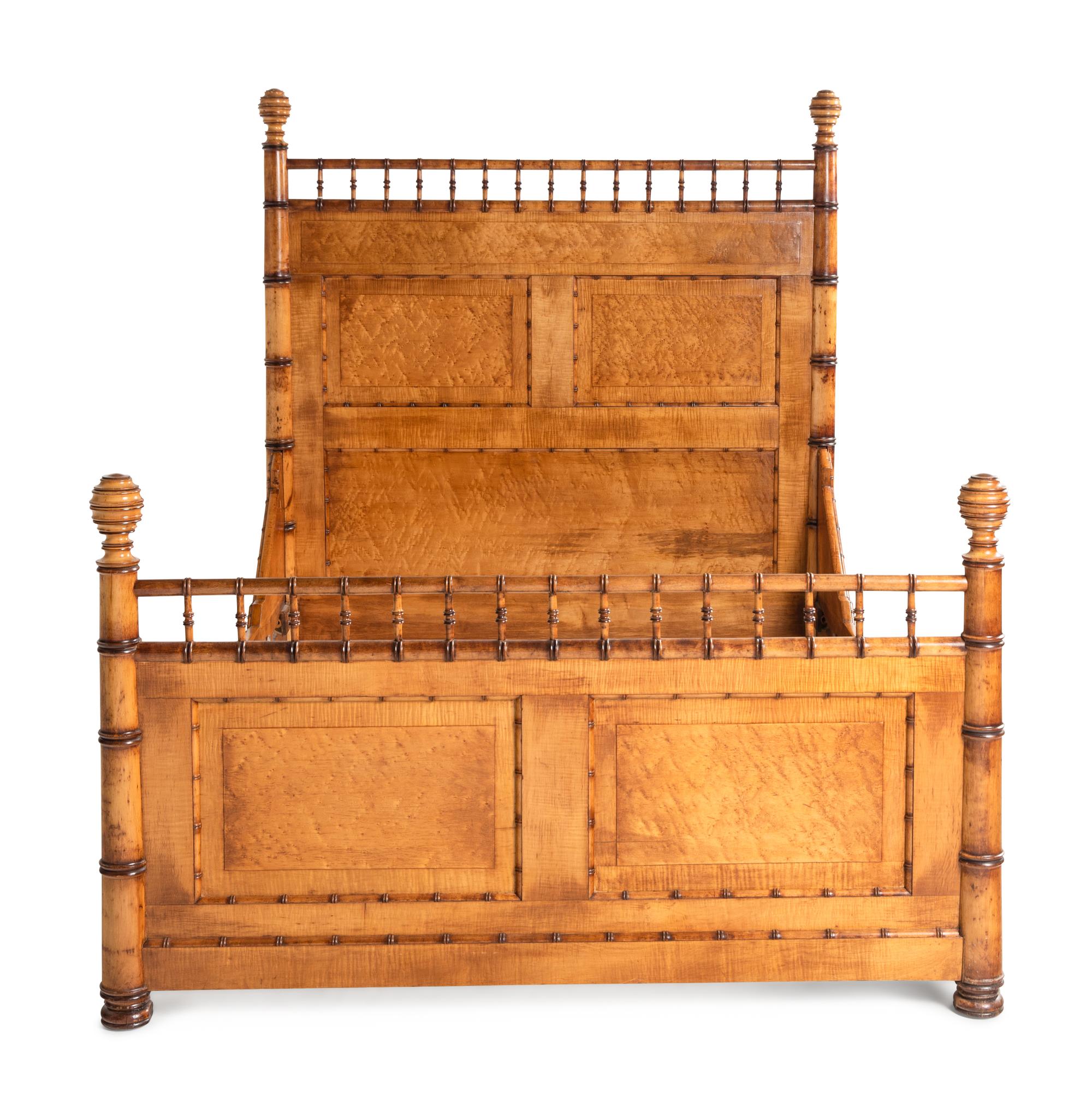 A Faux Bamboo and Maple Bed and Side Tables