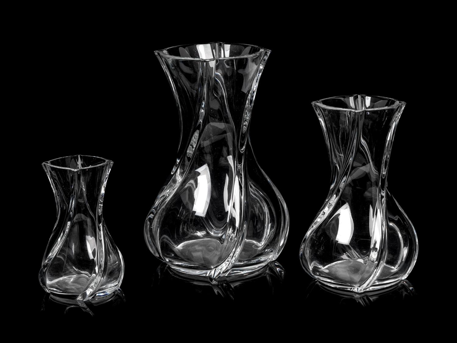Three Baccarat Serpentine Vases