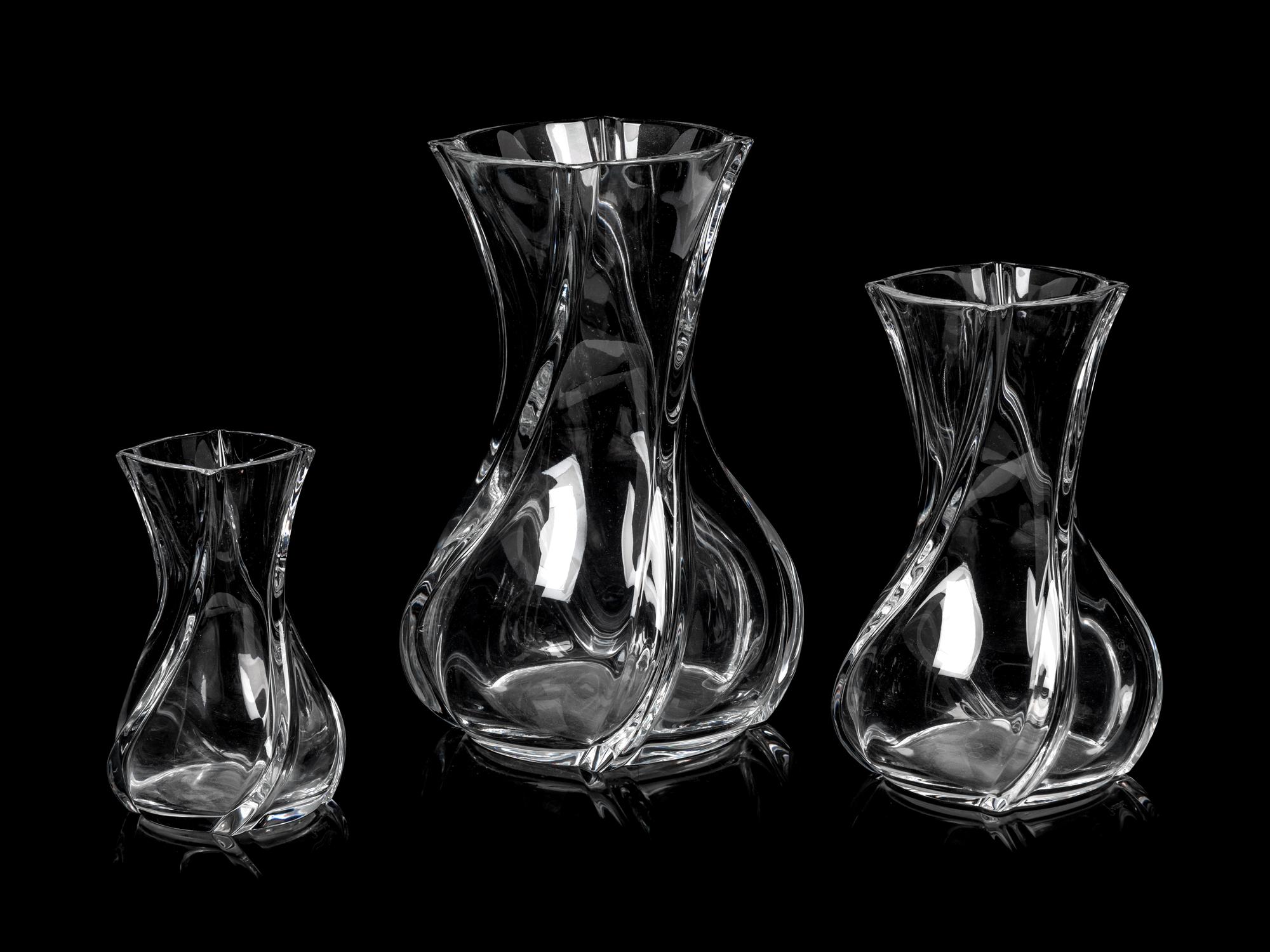 Three Baccarat Serpentine Vases