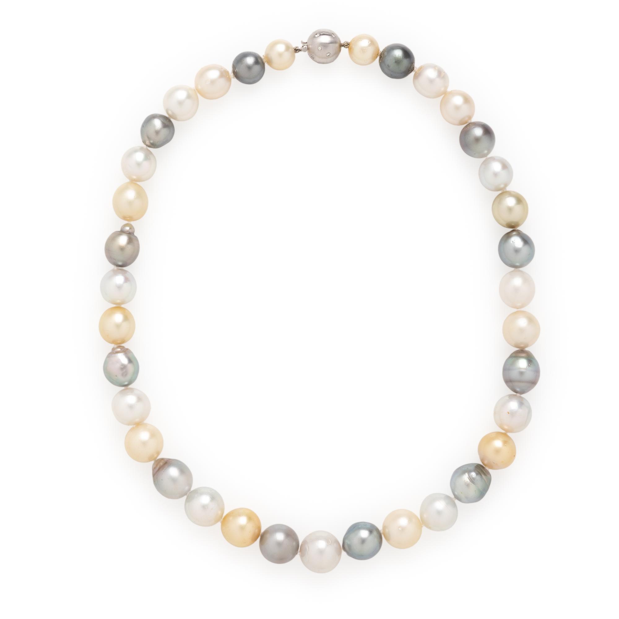 Multicolor Cultured Pearl and White Gold Necklace