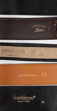 Group of Five Designer Belts including Gucci and Gianni Versace