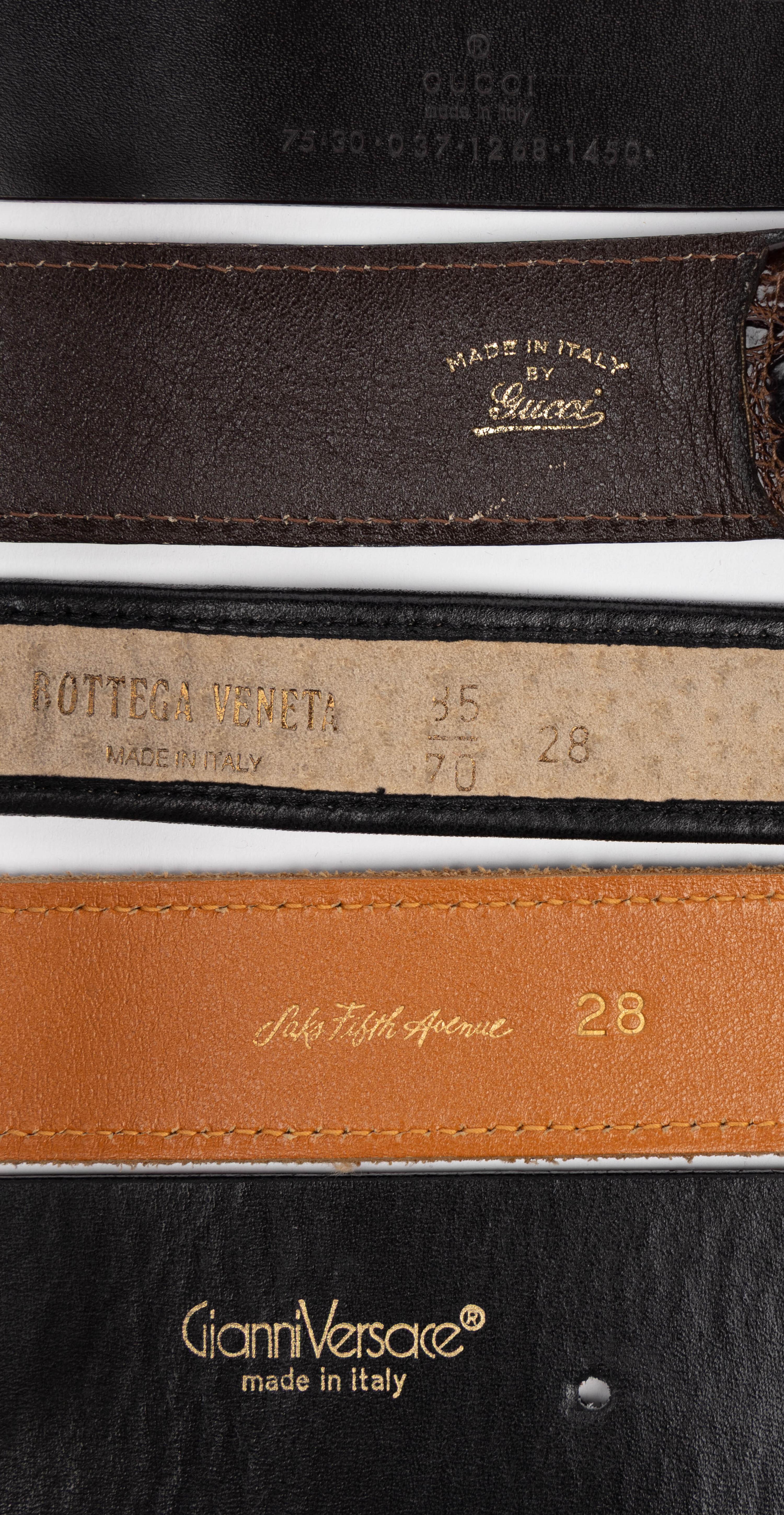 Group of Five Designer Belts including Gucci and Gianni Versace