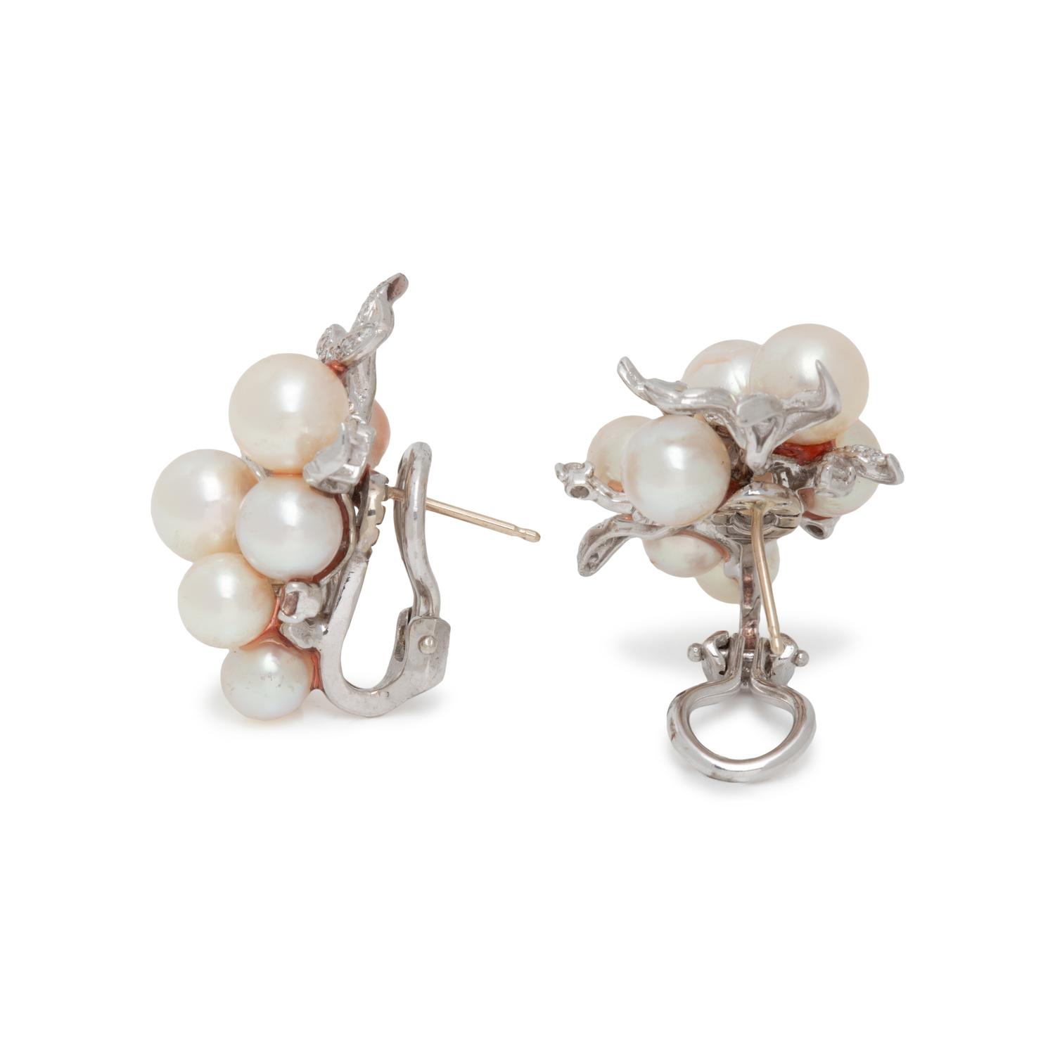 CULTURED PEARL AND DIAMOND EARCLIPS